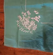 Vintage Green Linen Tablecloth Napkin Set of 6 Pagoda Embroidered 50" Square