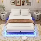 Floating Bed Frame Queen Size with LED Lights Metal Platform Bed No Box Sprin...