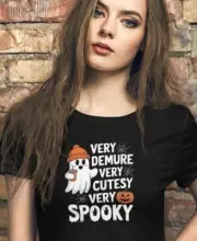 Very Demure Halloween Women’s Crop Tee, Ghost Shirt, Baby Tee, Halloween Shirt
