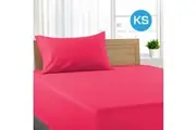 King Single Size Hot Pink Color Poly Cotton Fitted Sheet + Pillowcase