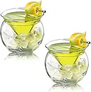 Martini Champagne Glasses,Cocktail Chiller Cups,Interlayer Triangle Cocktail Iced Crystal Wine Glass,Fruit Serving Bowl Glass Salad Bowl Serving Dish with Ice Holder Set of 2 (CUPS01, M)