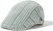 [Generic] Women Men Cotton Peaked Cap Retro Artistic Beret Hat Striped Pattern Flat Cap Newsboy Hat Cap