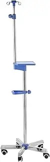 Rolling IV Pole with 5 Wheels & Tray Stainless Steel Adjustable Height IV Fluid Bag Stand Portable 4 Hooks Intravenous Pole for Home Hospital