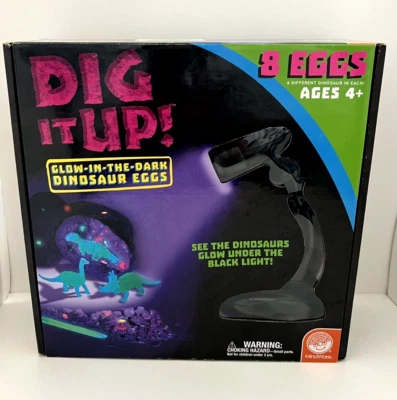 DIG IT UP GLOW-IN-THE-DARK DINOSAUR EGGS & BLACK LIGHT KIT STEM TOY MINDWARE NEW