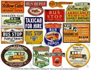 ADVERTISING SIGNS, CAR & TRAVEL, 15 Stickers, 1 Sheet, Scrapbook & Junk Journal