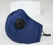 Reusable Cotton Cloth Face Mask w/ 2 PM2.5 Filters Adjustable w/ Breathing Valve 3Ply Blue