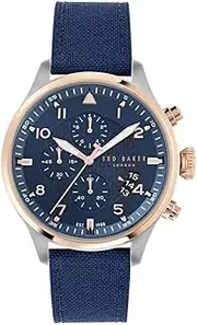 [TED BAKER] Men's Fulmaar Stainless Steel Case, Blue Dial, Blue Fabric Strap BKPFMF401 Dress Watch, Gold/Stainless Steel, 44mm