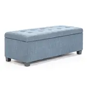 Storage Ottoman Stool 102cm Fabric LIGHT GREY BLUE