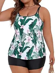 [Tanst Sky] Women's Plus Size Tankini Swimsuits 2 Piece Bathing Suits Built in Bra Swim Tops with Shorts