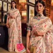 Pearl White Modal Handloom Weaving Kashmiri Pashmina Inspired Kani Saree
