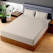 Superity Linen Fitted Sheet - 100% Cotton Short Queen Size Mattress Cover - Soft, Smooth, and Comfortable - 200 Thread Count - Bed Sheet Stretches to 12 inches for Snug Fit.