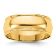 10K Yellow Gold 10Ky 7mm Lightweight Milgrain Half Round Band Size 11.5