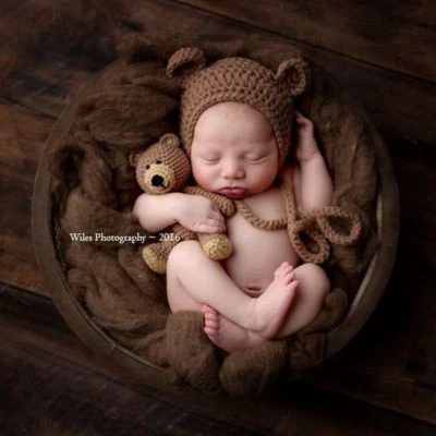 Newborn Teddy Bear Hat and Stuffed Teddy Plush Baby Photo Props