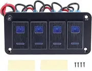 Black 4 Gang Rocker Switch Panel IP65 Waterproof Toggle Switch LED Backlight Motor Boat Modification DC12-24V