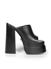 Black Leather Platform Mules