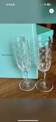 Tiffany Co Champagne Etched flutes Set Of 2