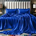 Satin Sheets Queen Size Set 4 Pcs Silky & Luxuriously Soft Satin Bed Sheets Blue