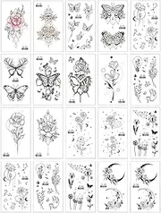 20 Sheets Waterproof Black Floral Constellation Plant Butterfly Semi-Permanent Temporary Tattoo Stickers