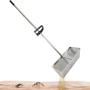 Sand Flea Rake, Stainless Steel Beach Sand Sifter with 15.8 Inch Shark Tooth Wide Basket, Detachable Long Handle Sand Rake for Beach Sand Flea Rake for Beach