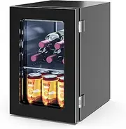 Advwin 20L Mini Bar Fridge, Portable Compact Refrigerator Cooler with Adjustable Temperature, Wine Cooler for Beer, Wine, Soda, Countertop Small Fridge for Office, Bedroom, Black