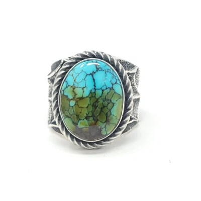 Kevin Yazzie Navajo Sterling Silver Web Band Ring Rare Cloud Mountain Turquoise