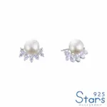 【925 STARS】純銀925典雅美鑽淡水珍珠造型耳環(純銀925耳環 美鑽耳環 珍珠耳環)