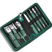 Nail Clippers Kit Green 9 Pcs Manicure Set with Leather Case Professional Foot and Face Care Tool Kits Stainless Steel Nail Clipper Sets Gift Manicure Pedicure Kit