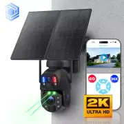 Wireless Security Camera 4G Two Lens 360 2K Solar Panel 24/7 Recording 36X Zoom