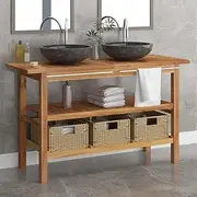 Bathroom Vanity Cabinet with Black Marble Sinks Solid Wood Teak,Bathroom Vanity Units 58.32KG-3096586
