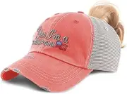 [Speedy Pros] Custom Womens Ponytail Cap Yes I'm A Trump Girl Woman Distressed Trucker Caps