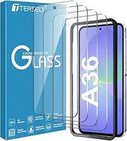 [4-Pack] T Tersely 9H Tempered Glass Screen Protector for Samsung Galaxy A36 5G, with Installation Alignment Frame, Support Fingerprint Unlock, Case Friendly, Anti-Scratch Film