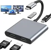T Tersely【4 in 1】 USB C to Dual HDMI Adapter 4K,USB C Hub Multiport Adapter with 2xHDMI,USB 3.0,100W PD,USB C to HDMI Splitter Extended Display for Windows(MST),macOS(Only SST),for MacBook Pro/Air