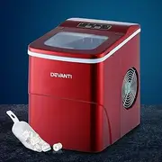 Devanti Ice Maker Machine, 2L 12KG Stainless Steel Portable Countertop Icemaker Cube Makers Commercial Home Office Kitchen Appliances, Electric Fast Freeze with Scoop and Removable Basket Red
