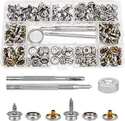 Mesee Pack of 50 Metal Press Stud Set, Stainless Steel Press Studs Set, Screws Press Stud Set, Fastener Screws Snaps Metal Press Studs Kit Tool for Furniture Canvas Boat Cover Button Kit