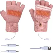 [Olensson] USB Heated Gloves,Women's & Men's Double-Sided Winter Warm Gloves,Full & Half Heated Fingerless Heating Knitting Hands Warmer,Heating Knitted Gloves Unisex Mitten Winter Hands Warmer