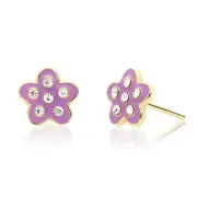 925 Sterling Silver Baby Flower Enamel CZ Stud Earrings Push-back Sleeper Studs