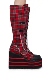 [Y.R.U.] Detention Bondage Platform Boots - Red Plaid
