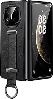 Case for Huawei Mate X6, Wristband Holder Stand Phone Cover Slim Retro Leather Anti-Fingerprint Retractable Wrist Strap Protection Case Blac