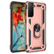 For Samsung Galaxy S21 FE Case Ring Holder Shielding Cover, Rose Gold