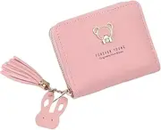 [QttvbTna] Mini Wallet for Children, Cute Wallet for Girls Women Made of Soft PU Leather with Cartoon Design Pendant, Coin Compartment, Card Slots and Note Compartment (Pink), Pink, 10,5 * 8,5 * 2 cm /