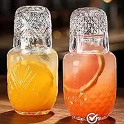 Bedside Water Carafe & Glass Set, Mfacoy 16 OZ Glass Pitcher & 5 OZ Cup, Bedside Night Carafe Pitcher & Water Glass Tumbler Set, Vintage Glass Water Pitcher with Cup Set for Bedroom (2-Piece), Clear
