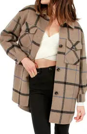 [Belle & Bloom] Back Together Wool Blend Belted Shacket - Oat Plaid