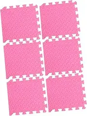 CLISPEED 6Pcs Thick Eva Leaf Grain Interlocking Tiles Soft Play Mat for Cushion Rug for Playrooms Living Rooms and Bedrooms Pink
