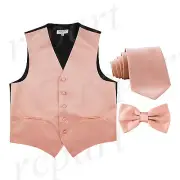 New Men's mauve pink formal vest Tuxedo Waistcoat_necktie & bowtie set wedding
