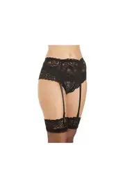 Women's Silky Camille Womens Silky Black Wide Lace Ribbon Strap Suspender Belt Blk L