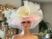 Aimee Fuller Pink Parfait White Rose Kentucky Derby Hat Royal Ascot Hat Del Mar