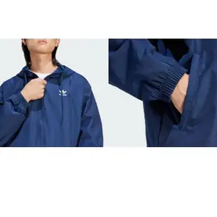 【adidas 愛迪達】外套 Trefoil Windbreaker 男款 藍 白 防風 連帽外套 抽繩 風衣 夾克 愛迪達(IR9858)