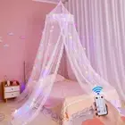 Girls Bed Canopy Unicorn Castle Theme with Remote Timer 8 LED Light Modes Pink M