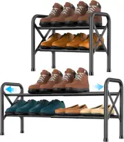 2-Tier Expandable Shoe Rack for Closet Adjustable Organizer Metal Shelf Entryway
