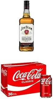 Jim Beam White Label Bourbon 1L & Coca Cola Classic Soft Drink Cans, 375 ml, Pack of 36